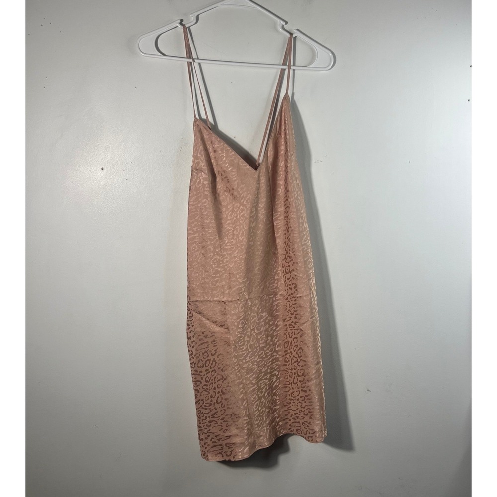 Victorias Secret Leopard Satin Slip Dress Pink‎ Champagne Rose Cross Back Large